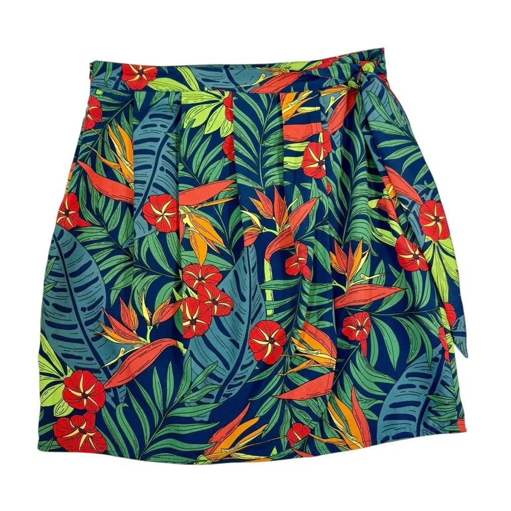 NEW Molly Bracken Green Navy Floral Faux Wrap Skirt Womans Size Small NWT‎